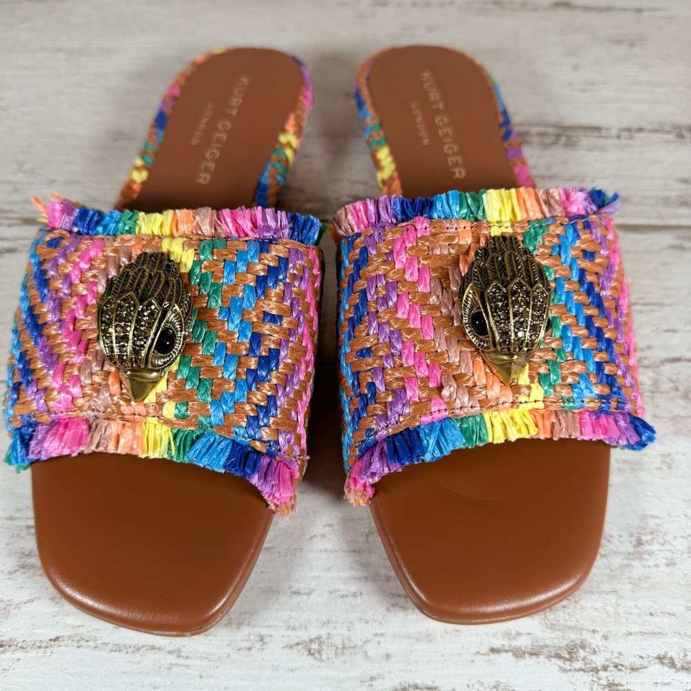 Kurt Geiger Kensington Eagle Casual Flat Raffia Slide Sandals EU 39 Rainbow New - Picture 4 of 14